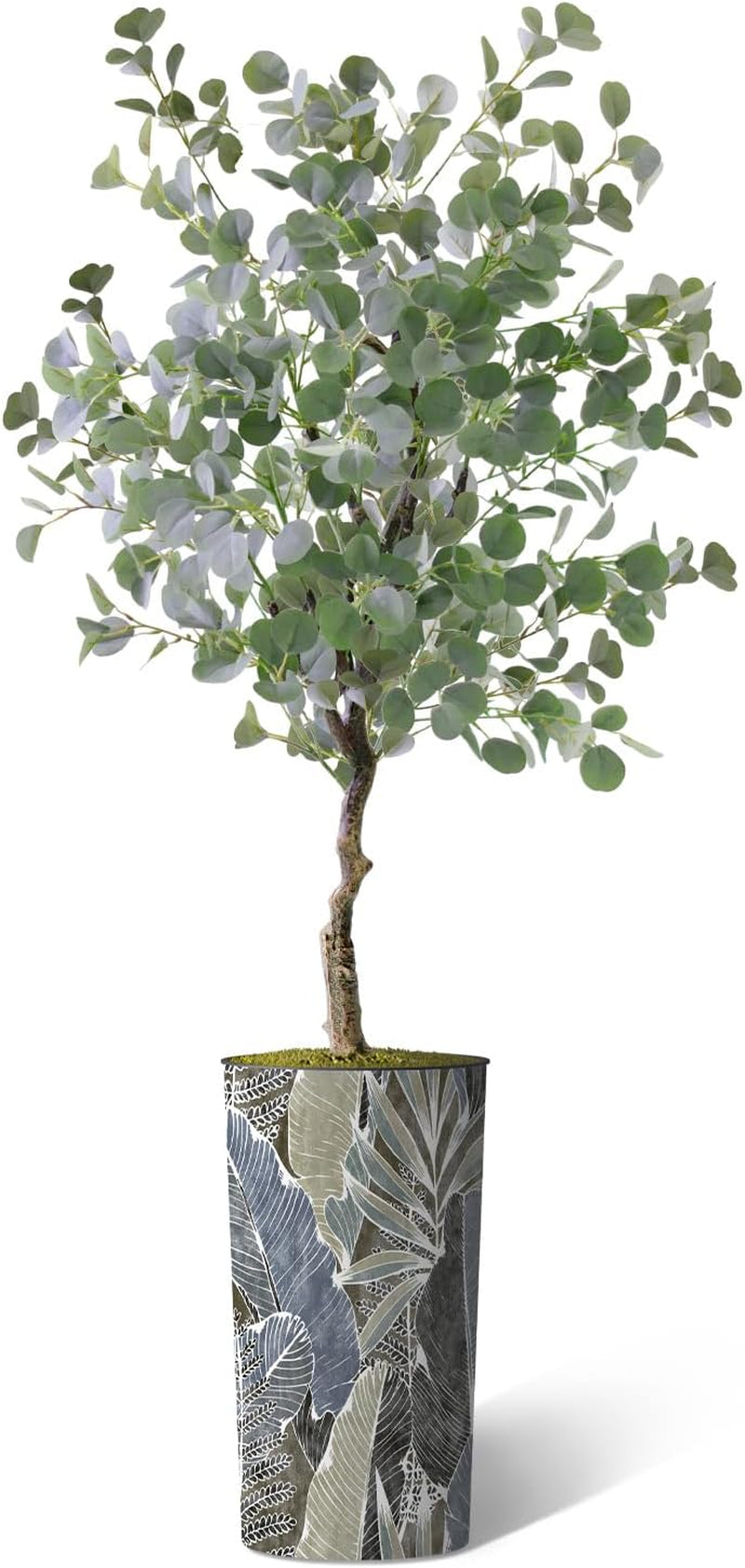 Artificial Tree with Multicolor Jungle Leaf Collage Effect Vase, Fake Eucalyptus Tree for Living Room, Bedroom, Office - 5.5 Feet (66")